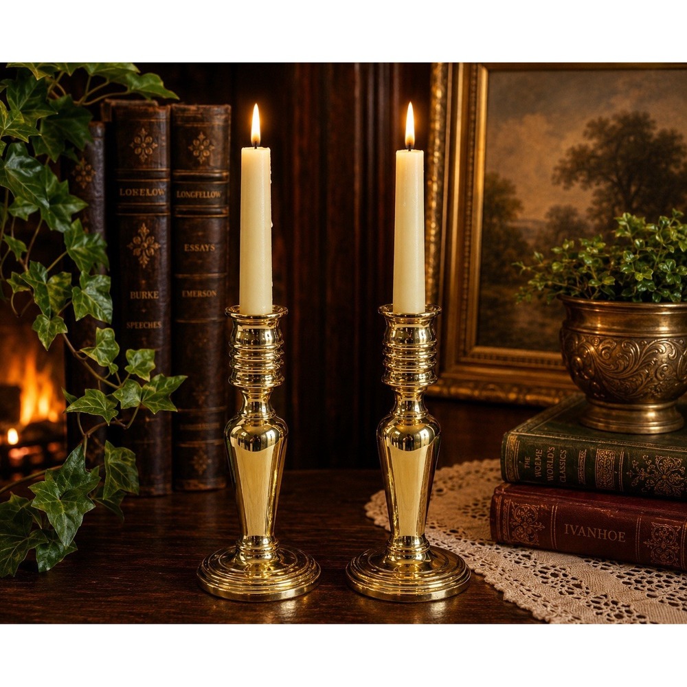 Baldwin Brass Candlesticks Pair 7" Gold Tone Candle Holders Set of 2